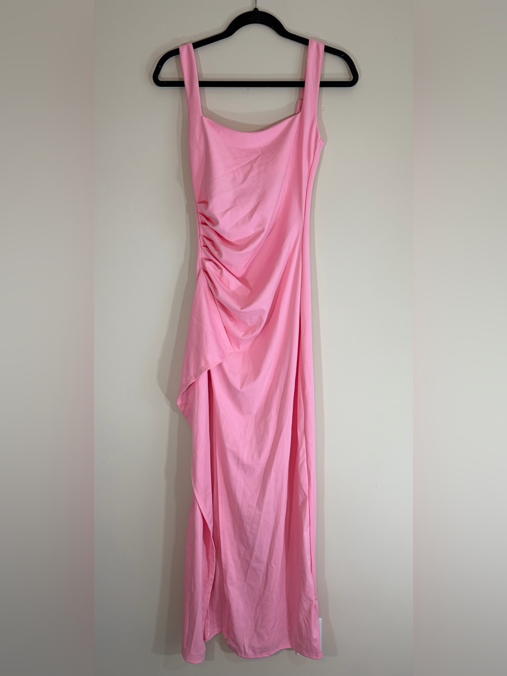 Bubblegum Pink Maxi Dress Side Slit Ruched Prom Dress NWT Small - Picture 2 of 8
